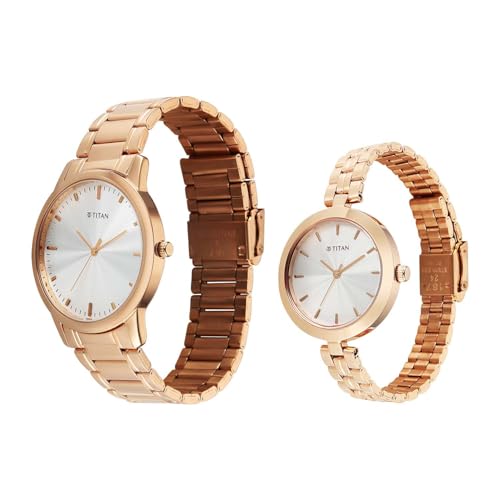 Image of Titan Bandhan Eternal Pair Analog with Silver Dial Rose Gold Stainless Steel Strap Watch for Couples - 19692969WM01
