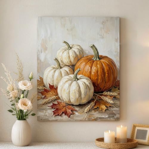 Cuadro de otoño con hojas rústicas y calabazas para crear un hogar cálido y familiar