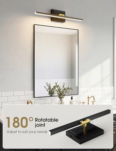 Image of VOLISUN Modern Bathroom Vanity Light 24 inch, Rotatable, 14W Dimmable 5CCT Led Bathroom Light Fixture Over Mirror, Black Gold Bar Vanity Light for Bathroom Mirror Restroom-ETL Certificated