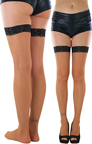 Image of ToBeInStyle Women's Fine Classic Fishnet Thigh High Stretch Nylon Novelty Stockings
