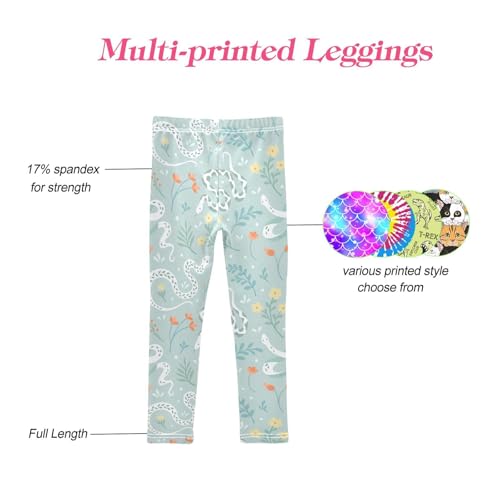 CaTaKu Girls Leggings Cute Snakes Floral Leggings for Girls Kids Athletic Workout Yoga Pants Size 4-10T4
