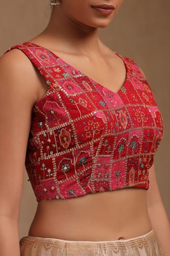 Image of Soch Womens Georgette Floral Print Padded Blouse with Zari