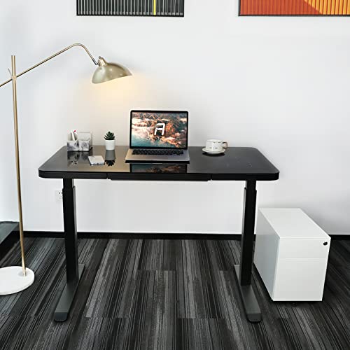 Aimezo Standing Desk With Tempered Glass Top 45 X 23 Inches Modern Height Adjustable Desk Adjustable Ergonomic Desk With Drawers For Home Office Black #TOP2
