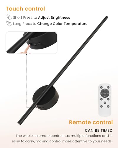 Image of NIORSUN 28 Inch Battery Operated Wall Sconce Set of 2, 360 Rotation Dark Black Rechargeable Wall Lights with Detachable Tube and Remote, 3CCT Dimmable Wall Lamp for Living Room Bedroom Hallway