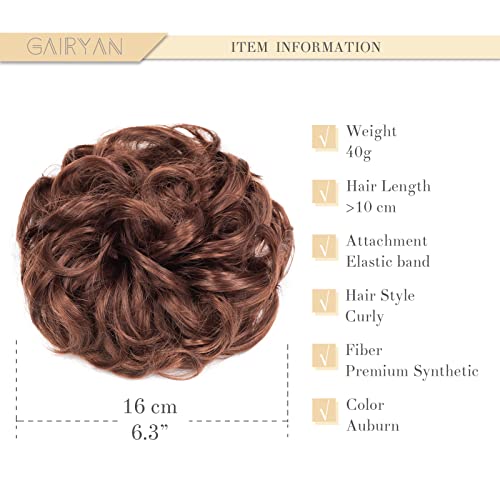 Gairyan Hair Scrunchies Hair Bun Hair Extensions Messy Bun Tousled Updo Curly Donut Hair Chignon Wavy Ponytail Hair Pieces for Women 40g (Auburn) - Image 2