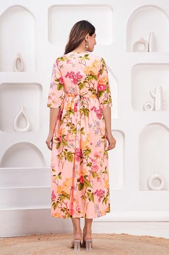 Image of Women's Feeding Kurta Cotton | Floral Anarkali Pregnancy Kurta with Nursing Zipper | Pre & Post Partum | Maternity Dresses | Mom to Be Gift