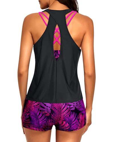 Image of Tempt Me 3 Piece Tankini Swimsuits for Women Athletic Bathing Suits Swim Tank Top with Boy Shorts and Bra Modest Swimwear