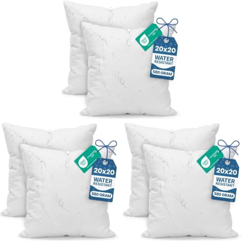Image of Utopia Bedding Outdoor Pillow Inserts 20 x 20 Inches (Pack of 6, White), Water Resistant Garden Throw Pillows for Patio and Porch Furniture