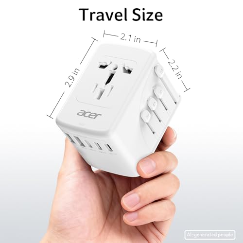Image of Acer Universal Travel Plug Adapter - International Power Adapter with 5 USB Ports (3 USB C) 5.8A, Worldwide Outlet Charger for USA to European UK France Germany Spain, Type C /E /F /G /I /L /A, White