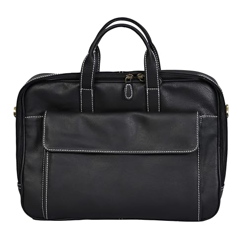 Genuine Leather 15.5 Inch Laptop Messenger Office Bags Business Travel Professional Pure Laptop Bag with Multiple Compartments Leather Bag for Men (Black)