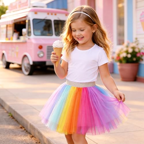 Image of DXTON Girls Tutu Skirt Rainbow Toddler Tulle Ballet Dance Skirt for 3-10Y