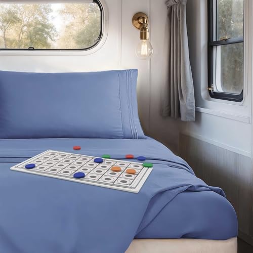Image of Nestl Steel Blue Short Queen Sheets for RV, Hotel Luxury RV Queen Sheets Set, 4 Piece Fitted Bed Sheet Set and Pillowcases, Super Soft, Wrinkle-Free, and Breathable Camper Bedding