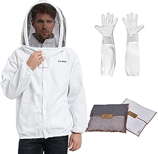 Premium Beekeeping Suit Jacket with Removable Fencing Veil Hood, Beekeeper Goatskin Gloves for Professional Beekeepers (XL)