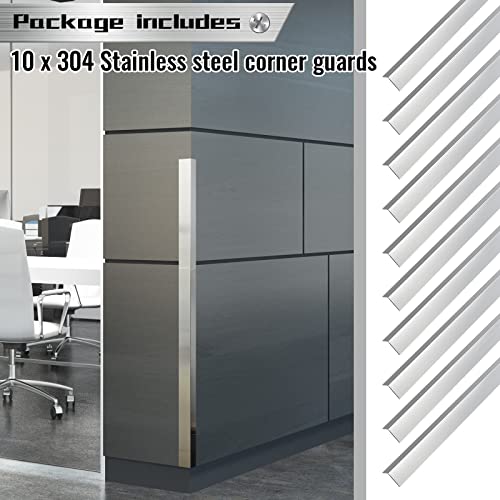 Image of Therwen 10 Pcs 3 /4 x 3 /4 x 48 Inch 304 Stainless Steel Corner Guards Metal Wall Guard Protector Corner Trim Molding for Door Countertop Furniture Cabinet Protection
