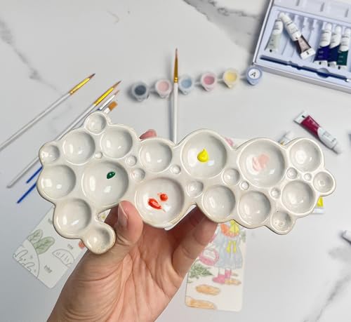 Image of Bubble Ceramic Paint Palette, Ergonomic White Watercolor Mixing Color Tray | Porcelain Palette for Makeup Swatches, Painter Gifts Desktop Jewelry Organization Tray, Paint Mixing & Storage Dish