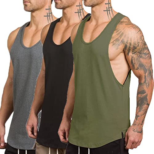 ZUEVI Men's Muscle Tank Tops Sleeveless Cut Off Shirts Bodybuilding Gym Workout Stringer T-Shirts - Main Image