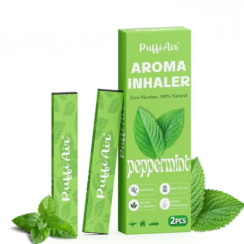 PUFFIAIR Mint Herbal Air Inhaler | Natural Mint Infusion for Instant Refreshment & Quit Smoking, Nicotine-Free Non-Electric Smokeless Inhalers | Reduce Cravings & Fatigue,2 Pc