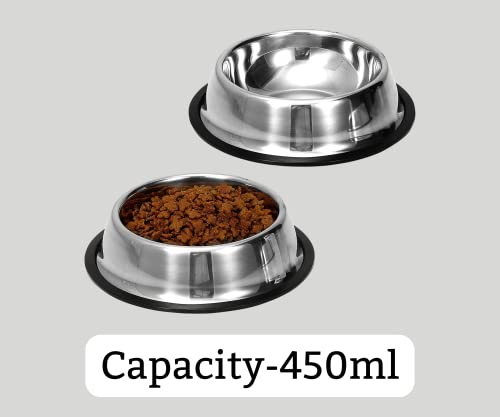 Foodie-Puppies-Stainless-Steel-Dog-Bowl-450ml-Pack-of-2-Pet-Feeder-Water-Food-Bowl-Non-Slip-Puppy-Dishes-for-Small-Dogs-Cats-Kitten-and-Rabbit-Bowl-with-Anti-Skid-Rubber-Base