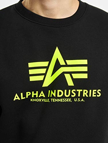 Alpha Industries Basic Sweater Neon Print Sweatshirt für Herren Black/Neon Yellow – Ansicht 4