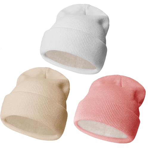 Urban Virgin Baby Girl Boy Beanies Fleece Lined Toddler Winter Hat Knit Girl Warm Beanies Kids Winter Hats for 3PacksLightpink 3 Months-24 Months