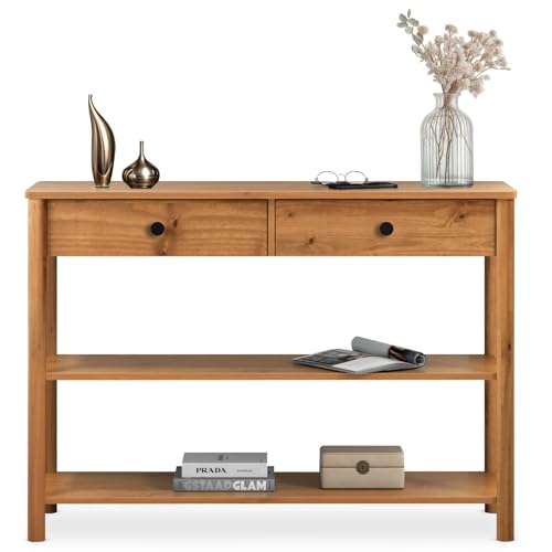 IDIMEX Table Console d'entrée APOANA L 110 cm en Bois Massif Coloris chêne avec 2 tiroirs et 2...