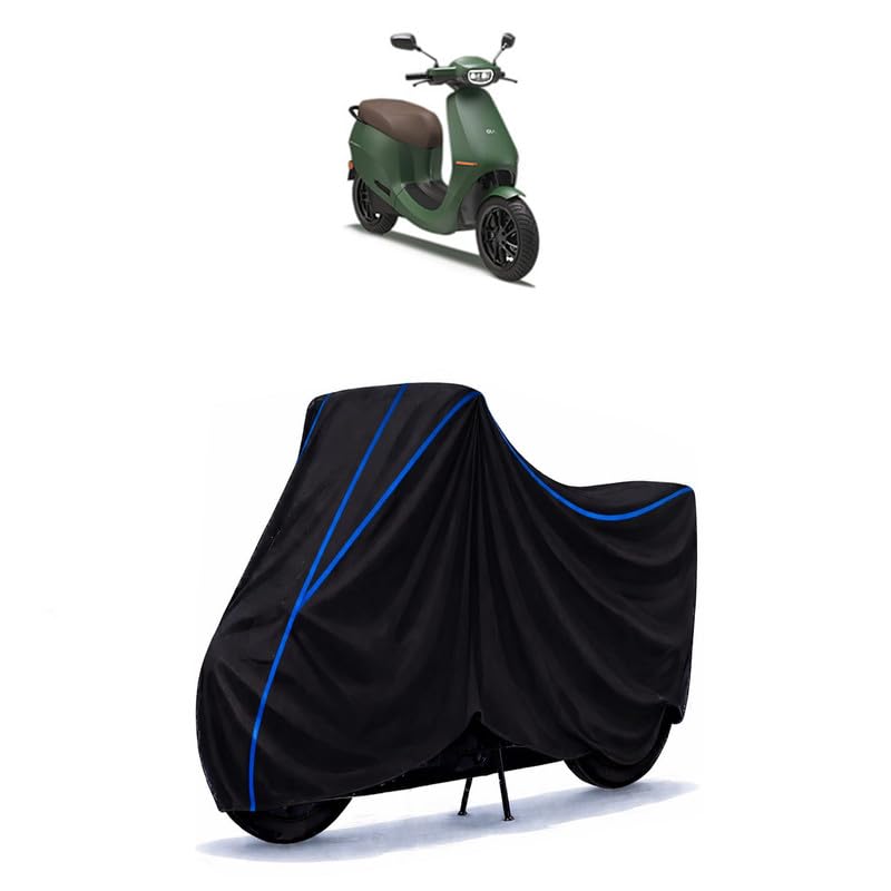 Image of Scooty Cover Water Resistant for Old | Universal Scooter & Bike Cover | Heavy Duty UV Protection | Dust, Rain & Scratch Protection | Elastic Fit All Weather Indoor Outdoor | Black with Blue Piping