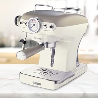 Ariete 1389/13 Retro Style Espresso Machine and Built in Milk Frother, Barista Coffee Maker Ideal for Americanos, Lattes and Cappuccinos, Filter Holder for Powder or Pods, Beige