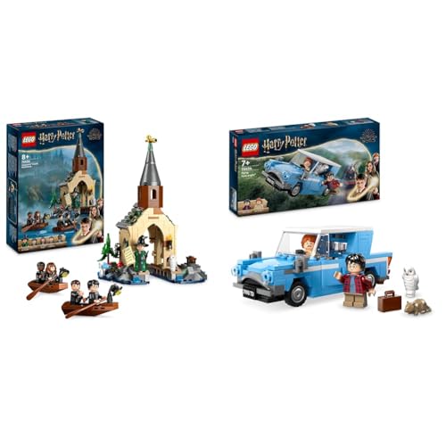 LEGO Harry Potter Bootshaus von Schloss Hogwarts Spielzeug-Modell für Kinder & Harry Potter Fliegender Ford Anglia, baubares Spielzeug-Auto für Kinder