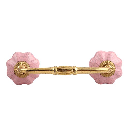 IndianShelf 1 Pack Pink Unique Drawer Handles Decorative Cabinet Pulls Gold Hardware 6