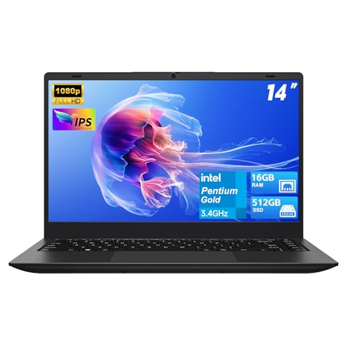 Image of 14 inch FHD Laptop Computers, Laptop with Gold 6500Y (Up to 3.4GHz), 16GB RAM, 512GB SSD, Type-C, HDMI, USB 3.2, WiFi, Bluetooth, Long Battery Life, Thin & Portable Laptops, for Business & Student