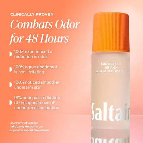 Image of Saltair Serum Deodorant 2 Pack - 5% AHA - Aluminum-Free Odor Control for Women & Men - Mandelic Acid Deodorant with Lactic Acid - Exotic Pulp Scent - 2x 1.7oz Travel Roll On