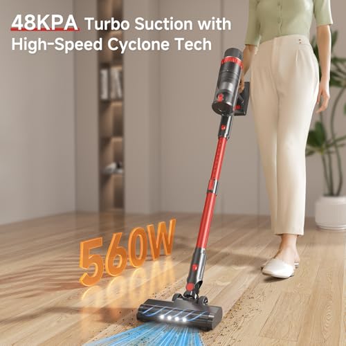 Cordless Vacuum Cleaner, 560W/48KPa/70Mins Vacuum Cleaners for Home,Self-Standing Stick Vacuum with Smart Touch Screen,Rechargeable Lightweight Vacuum for Pet Hair,Carpets, Hard Floors - Image 5