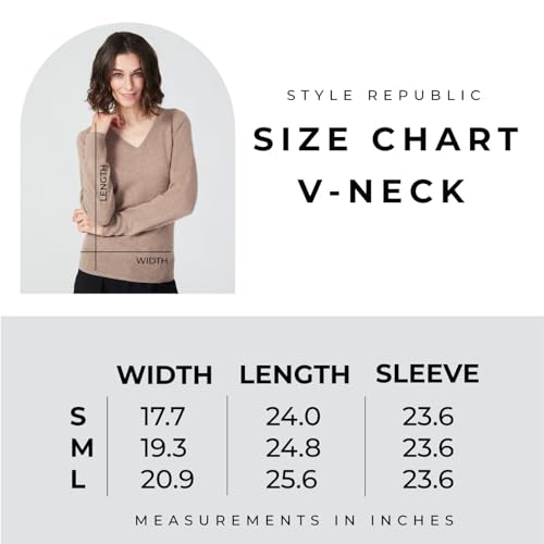 Image of Style Republic Women's 100% Pure Cashmere V-Neck Pullover Sweater | Lightweight Tops, Ultra Soft Feel, Naturally Breathe, Easy Layering, All Day Comfort Wear, Easy Care, Hand Wash Only