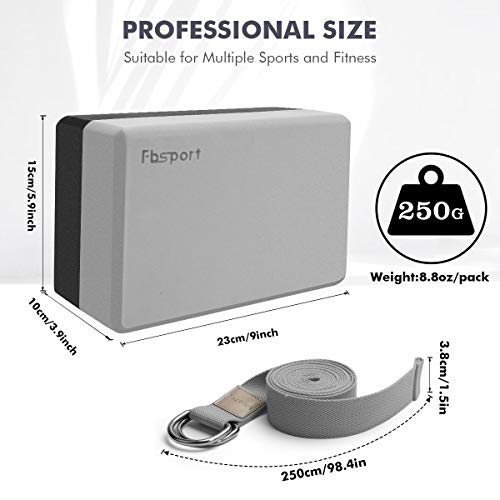 image for FBSPORT Yoga Block 2 Pack & Yoga Strap Set, High Density EVA Foam Bloc