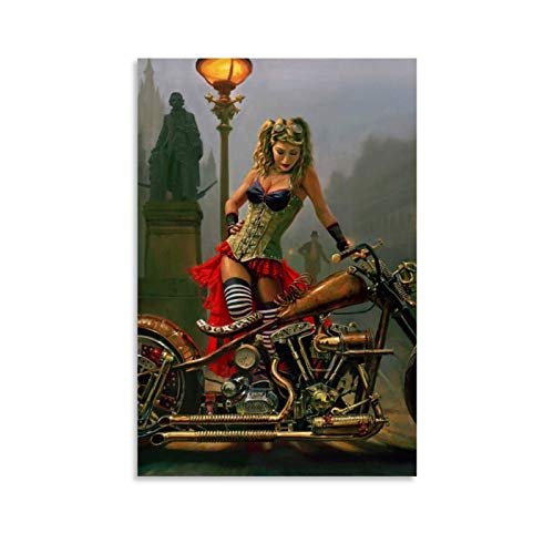 FANSH Poster décoratif sur toile pour salon, chambre à coucher Motif fille sur une moto 30 x 45 cm Cover