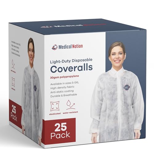 Medical Nation Hazmat Suits Disposable | 25 Pack | Light Duty Disposable Coveralls Men | with Collar - Overall Protective Chemical Suit for Men & Women, Disposable Paint Suit - 4XL - image 2