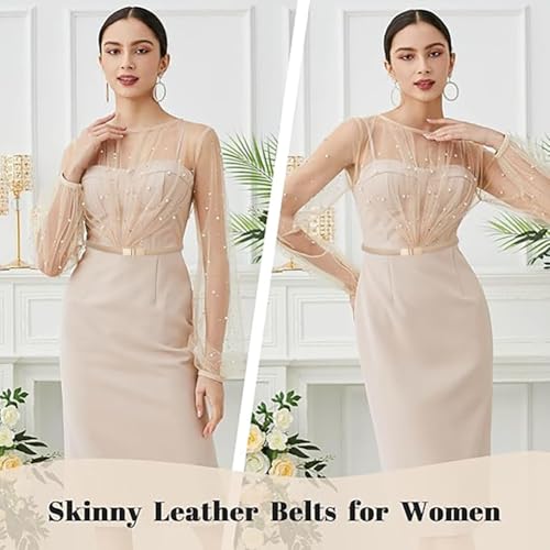 Womens Skinny Belts PU Leather Waist Belt Ladies Thin Waist Belt with Gold Buckle for Dresses2