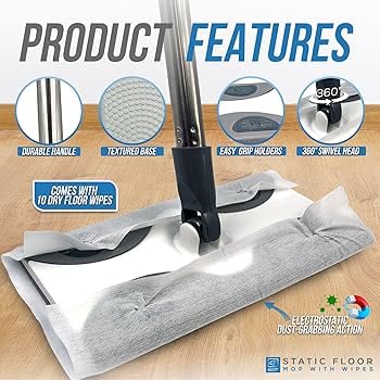 Image of Automatic Cloth Clip Mop, Flat Floor Cleaning Mop with Stainless Steel Handle, Purple