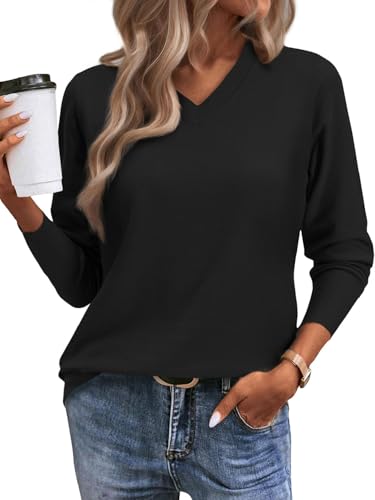 CheChury Pull Femme Chic Chaud Couleur Unie Pullover Col V Manche Longue Leger Pullover Tricoté Automne Pull Fin Femme Hiver Chaud Chic et Elegant Pulls Cachemire Doux...
