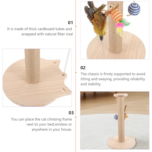 Rascador pequeño para gato con sisal natural y base de madera miniatura 3