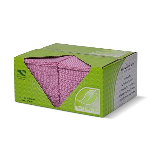 Fresh Towel Foodservice Reusable Paper Towels - 1/4 Fold, 13 x 20 inches - Pink Straight Line Pattern (1 Case of 200) All Purpose Cleaning Towels