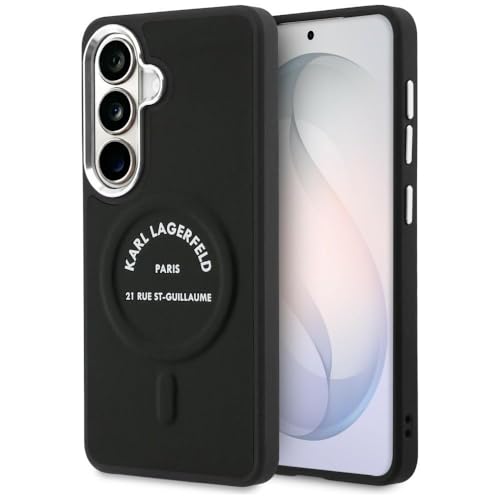 CG MOBILE Karl Lagerfeld Anneau logo RSG en relief compatible avec MagSafe Coque pour Samsung Galaxy S26 Plus (noir)