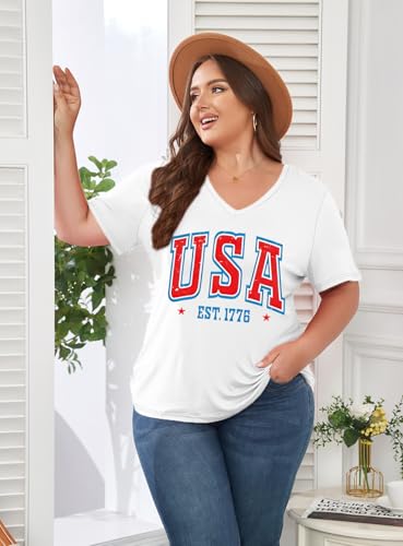 Image of ForHailey Women's Plus Size Short Sleeve Tee Shirt V Neck Basic Ladies Loose Fit T Shirt 1X-5X