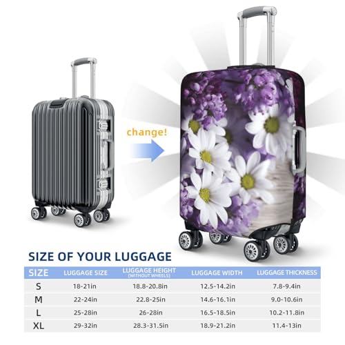 Travel Luggage Cover Purple White Flowers Suitcase Protector Elastic Washable Stretch Suitcase Protector Anti-Scratch Travel Suitcase Cover Fit 18-32 Inch Luggage2