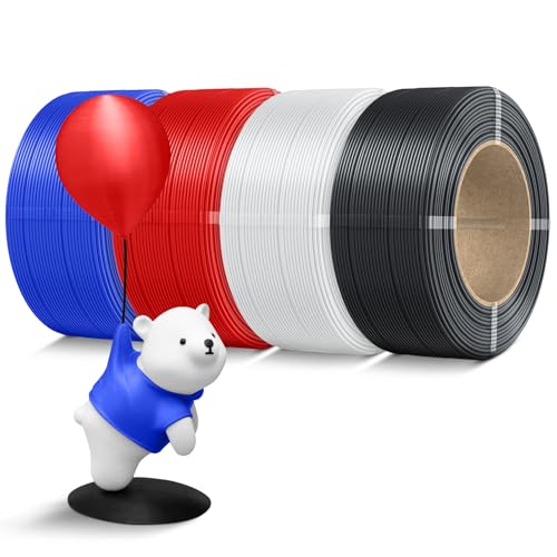 Image of 500g Refill PLA Filament 1.75mm Bundle, SUNLU 3D Printer Filament Bundle Compatible with Bambulab Reusable Spool,500g Spool,4 Rolls, Black+White+Red+Blue
