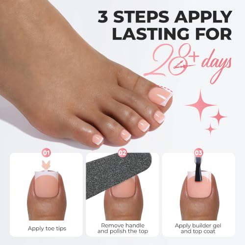 Image of UNA GELLA Press On Toenails, 180Pcs Sharp Square Soft Gel French Tip Toe Nail Press Ons for Women, 15 Sizes Full Cover Nude Fake Toe Press On Nails Extension Pedicure for Home DIY Salon