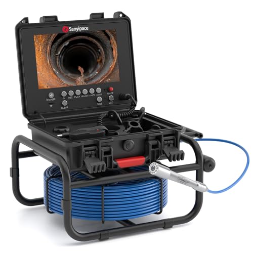 Image of Sanyipace Sewer Camera Self-Leveling 165FT /50M, 512Hz Sonde, Distance Counter, 5-Level Adjustable Brightness, 4500mAh Battery, IP68 Waterproof Pipe Camera for Drain Snake, Plumbing, Duct, Plumber