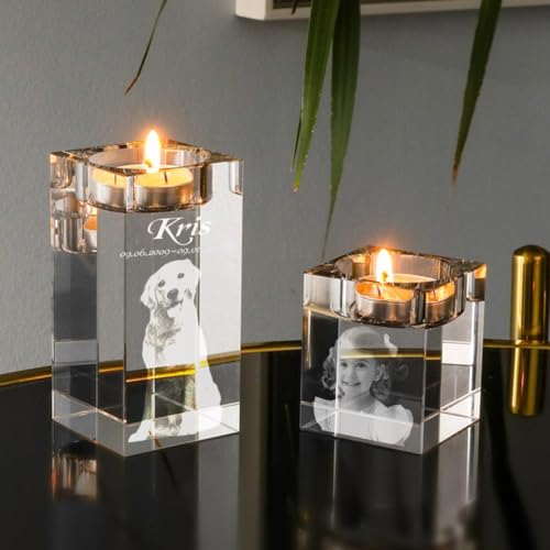 Zhosxrc ZHOSXRC-E7163E 3D Crystal Photo Custom Candle Holder,3D Crystal Photo Text Personalized Candlestick,Custom Engraved Crystal Candelabra,Gift thumb #3