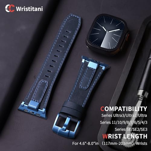 Image of Wristitani Leather Bands Compatible with Apple Watch Band 49mm 46mm 45mm 44mm for Men, Metal Connector & Genuine Leather Straps for iWatch Ultra3 /2 /1 SE3 /2 /1 Series 11 10 9 8 7 6 5 4 [NO Watch and Case]