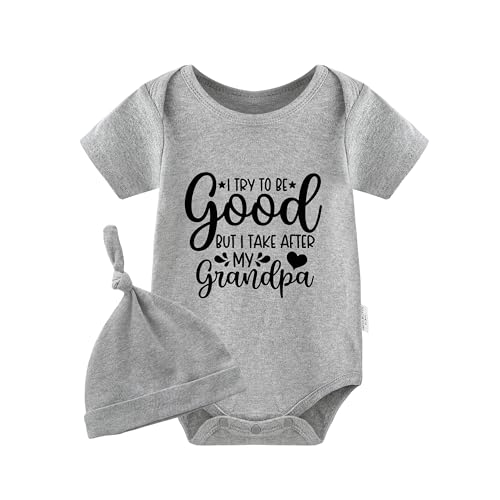 Image of YSCULBUTOL Baby Twins Bodysuit I Take After My Grandpa Newborn Clothes Infant Twin Romper Unisex Outfits With Hat(Grey 9m)